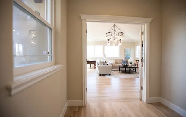Hallway looking into a living room